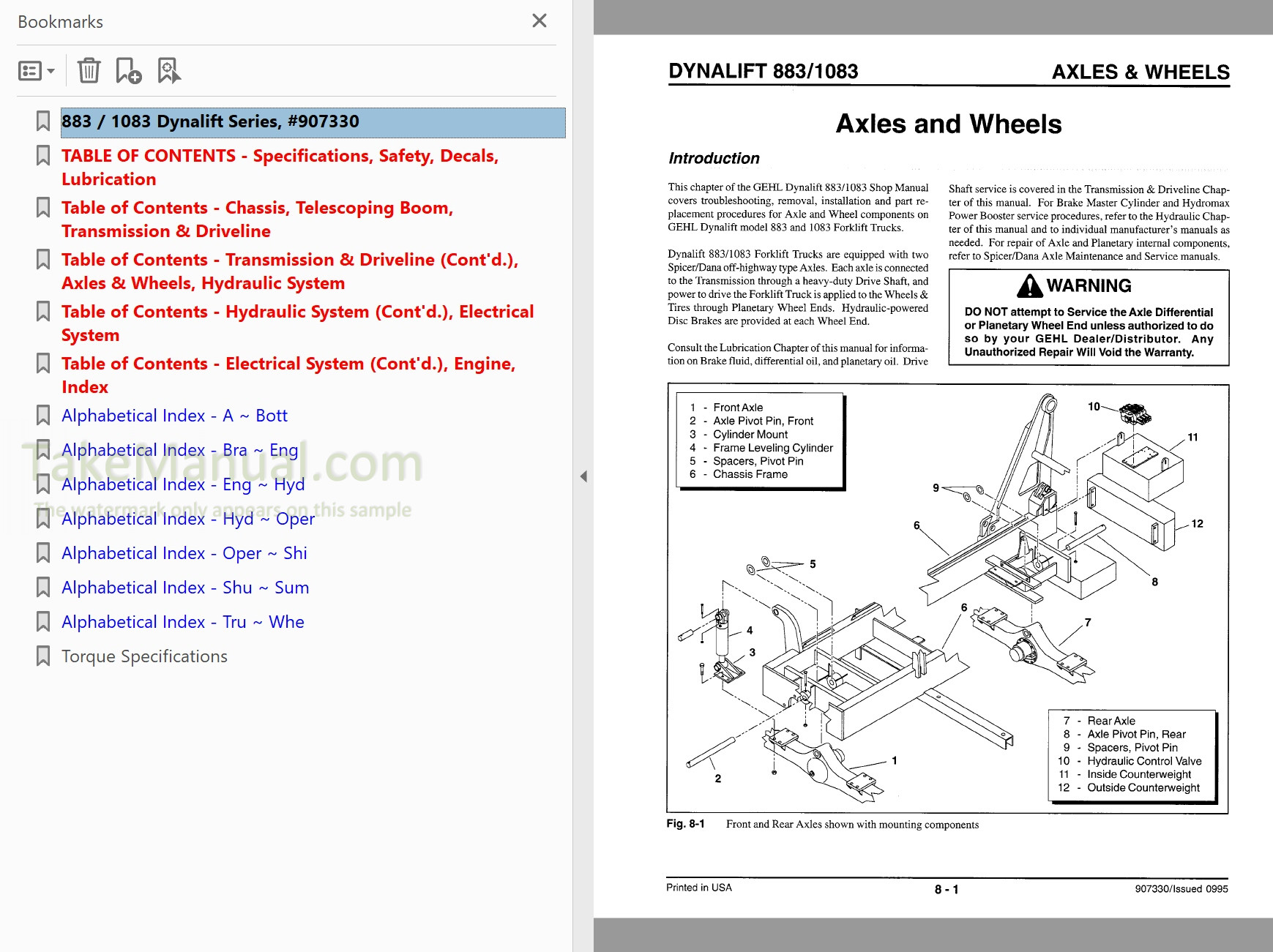 Gehl 883 1083 Dynalift Series Shop Manual Telescopic Boom Forklift