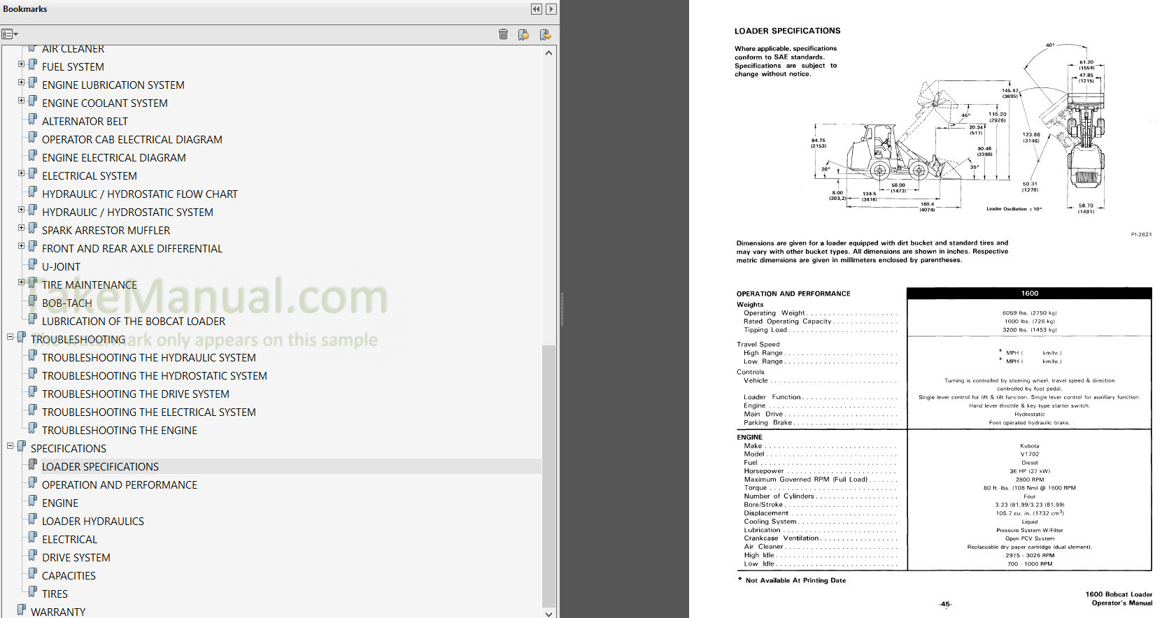 Bobcat 1600 Operators Manual Loader 12000- – TakeManual.com