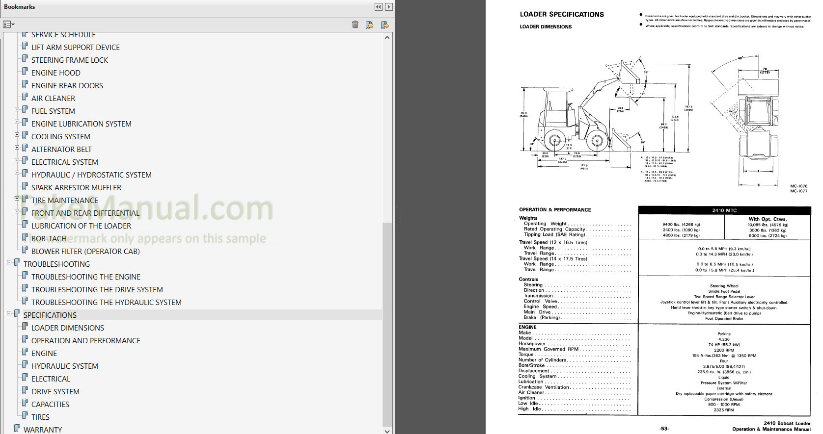 Bobcat 2410 Operation & Maintenance Manual Loader 13001- – TakeManual.com