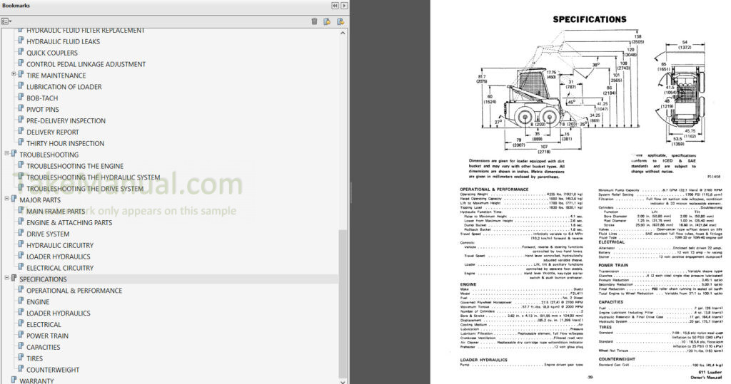 Bobcat 611 Operation & Maintenance Manual Skid Steer Loader ...