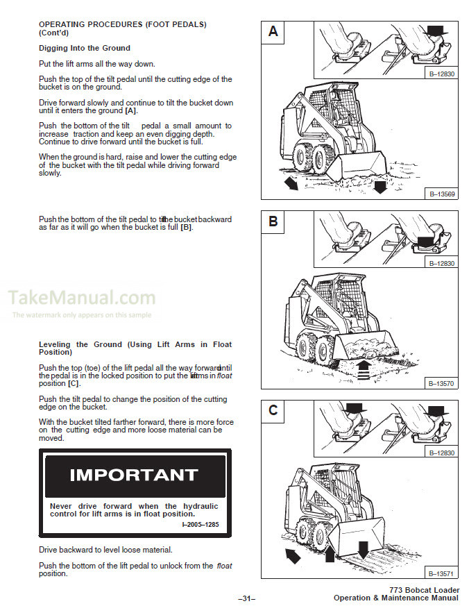 Bobcat 773 Operation & Maintenance Manual Skid Steer Loader