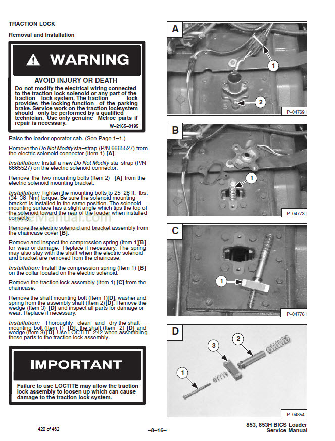 Bobcat 853 853H Service Manual Skid Steer Loader