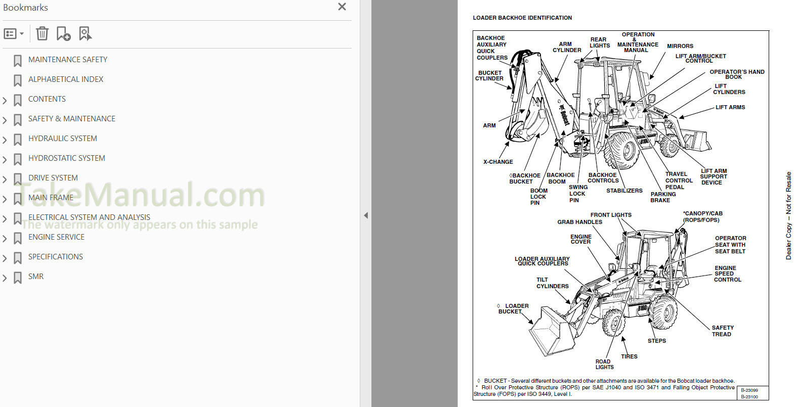 Bobcat B100 Service Manual Loader Backhoe 572111001- – TakeManual.com
