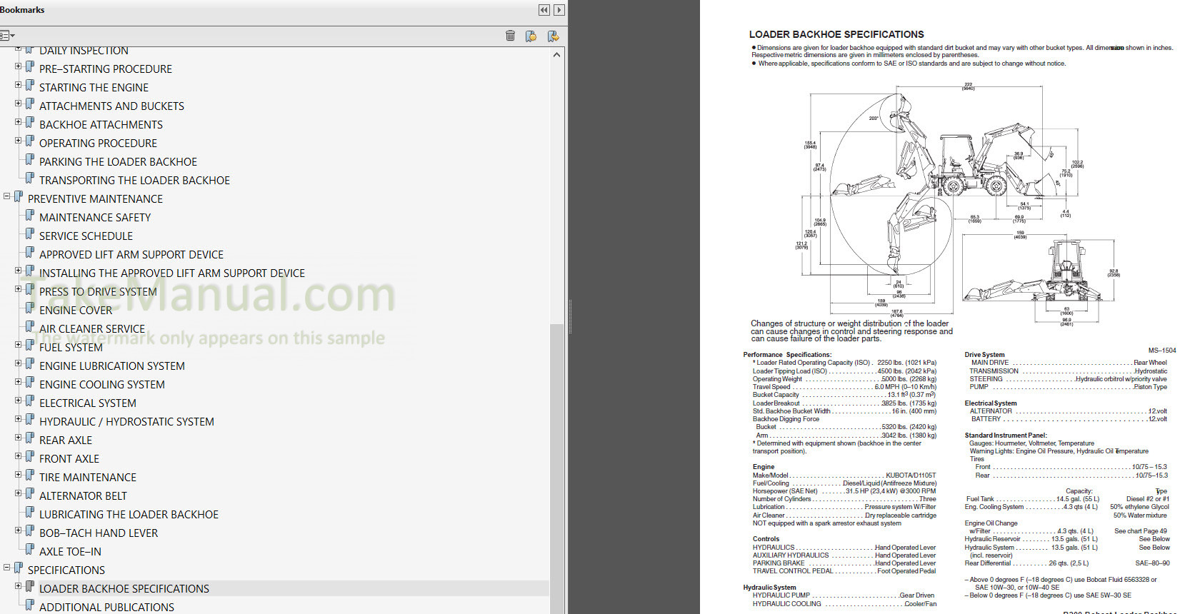 Bobcat B200 Operation & Maintenance Manual Loader Backhoe 570211001 ...