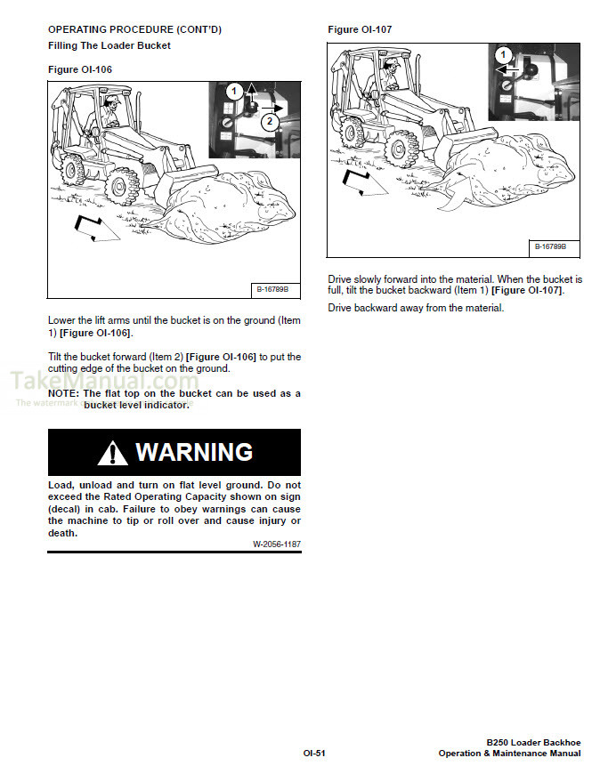 Bobcat B250 B Series Operation & Maintenance Manual Loader Backhoe ...
