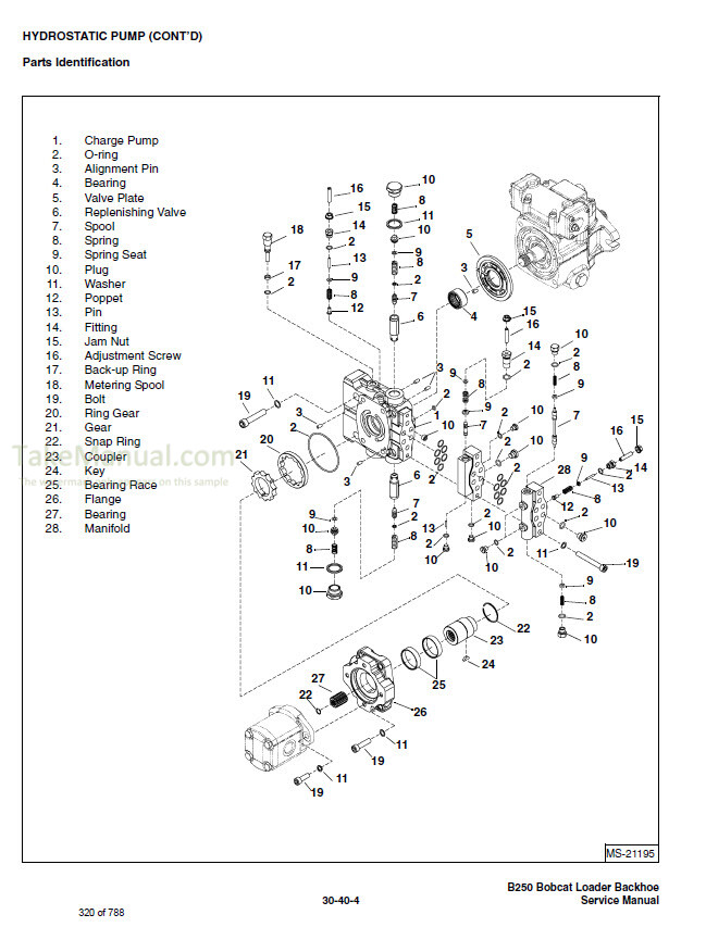 Bobcat B250 Service Manual Loader Backhoe 570311001- – TakeManual.com
