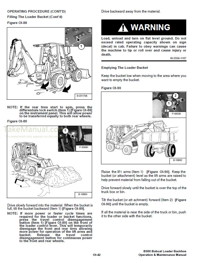 Bobcat B300 B Series Operation & Maintenance Manual Loader Backhoe ...