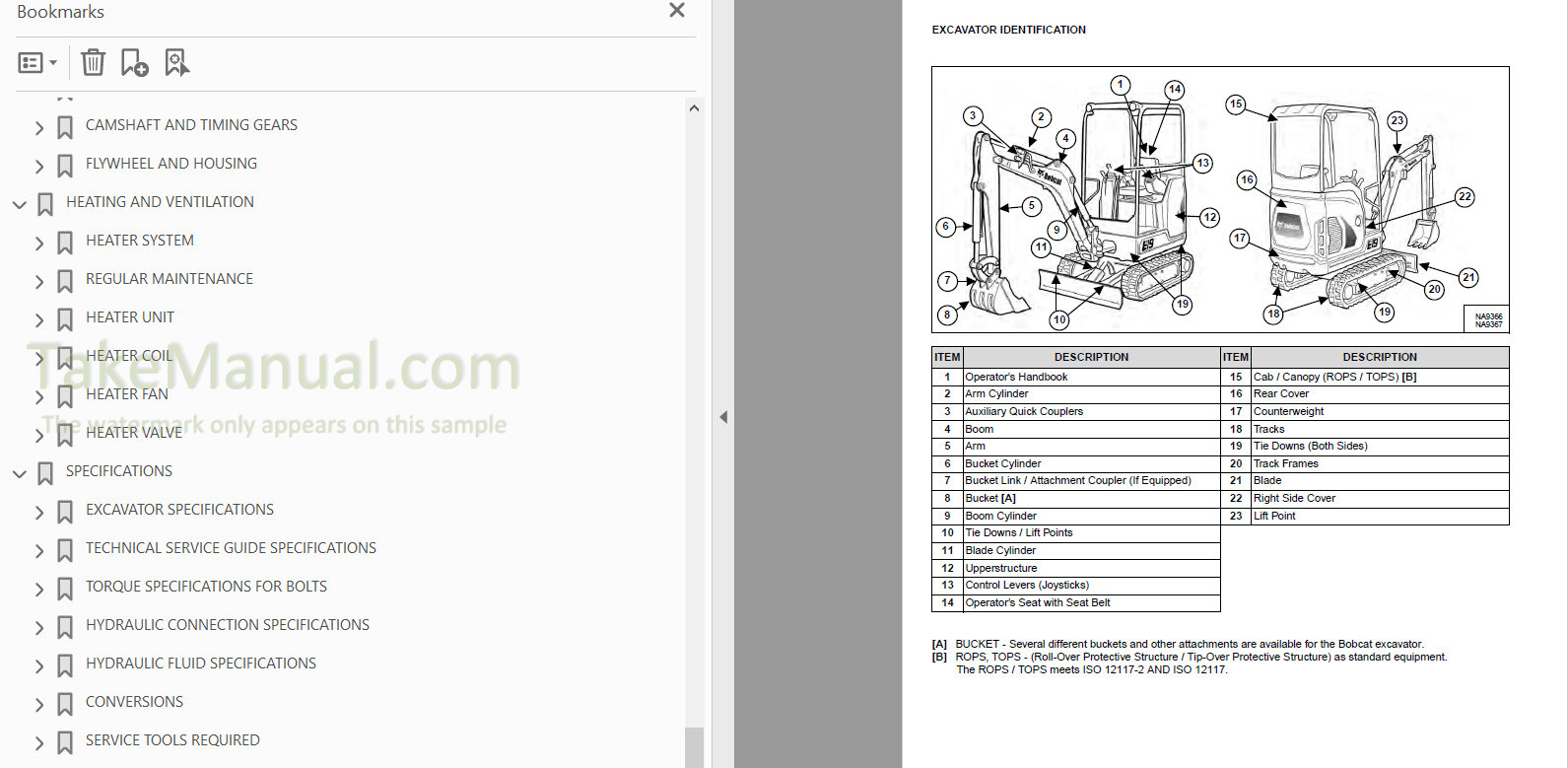 Bobcat E19 Service Manual Compact Excavator AWMM11001- B3LA11001 ...