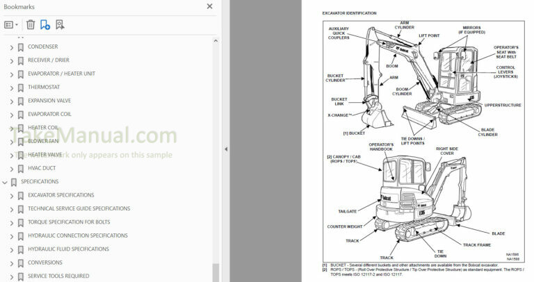 Bobcat E35 Service Manual Compact Excavator AR1K11001- – TakeManual.com