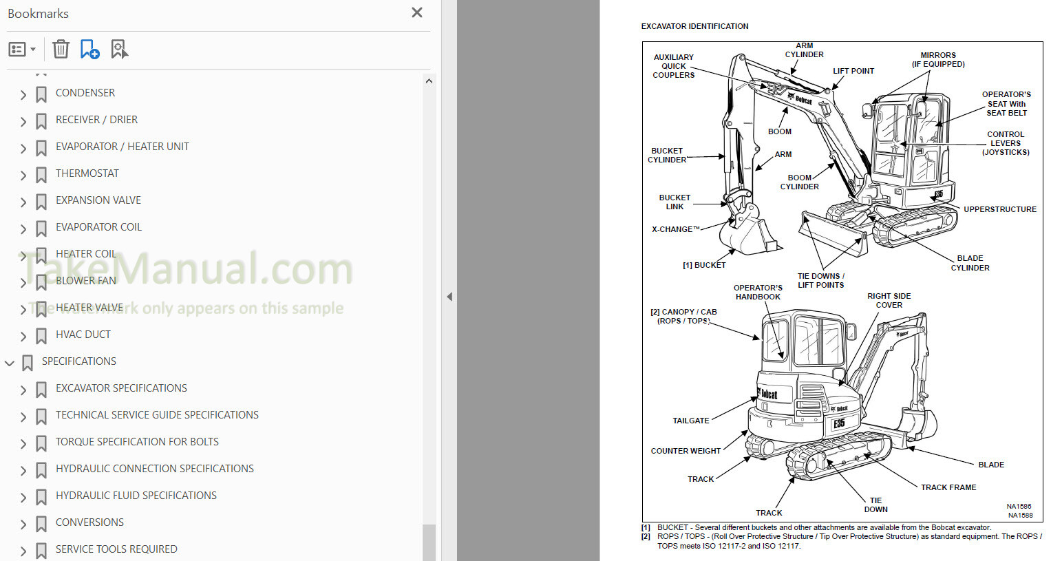 Bobcat E35 Service Manual Compact Excavator AR1K11001- – TakeManual.com