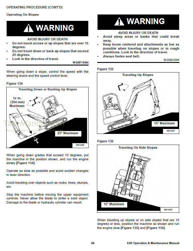 Bobcat E45 Operation & Maintenance Manual Compact Excavator AG3G11001 ...