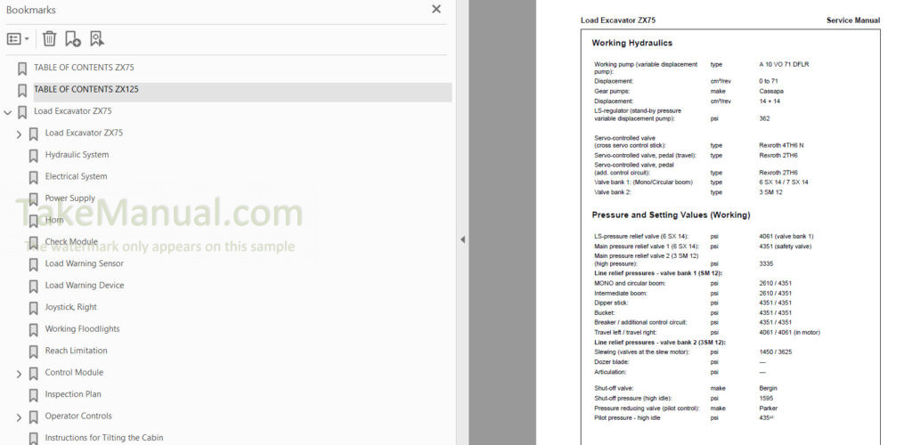 Bobcat Ingersoll Rand ZX75 ZX125 Service Manual Load Excavator