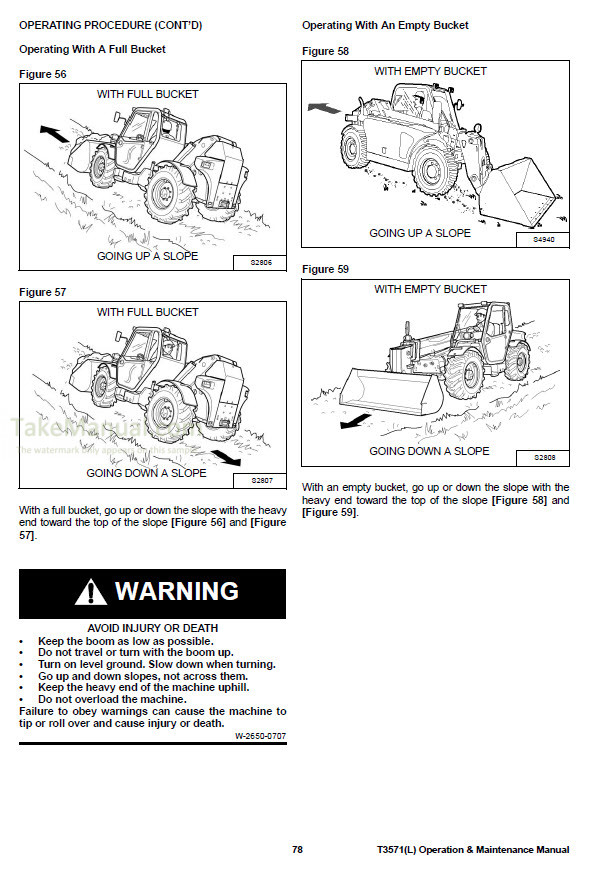 Bobcat T3571 T3571L Operation & Maintenance Manual Telescopic Handler ...