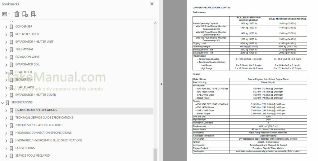 Bobcat T740 Service Manual Compact Track Loader B3CA11001