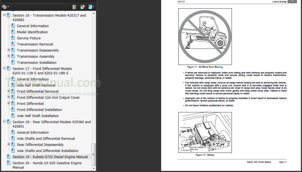 Bobcat 2200 Service Repair Manual Utility Vehicle 235311001-D-235312999