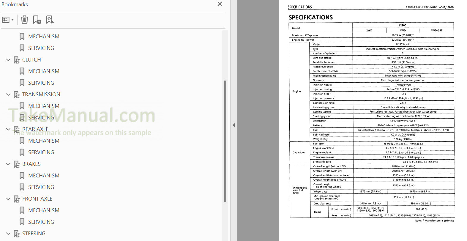 Kubota L2900 L3300 L3600 L4200 Workshop Manual Tractors – TakeManual.com