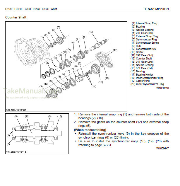 Kubota L3130 L3430 L3830 L4630 L5030 Workshop Manual Tractors 9Y011 ...